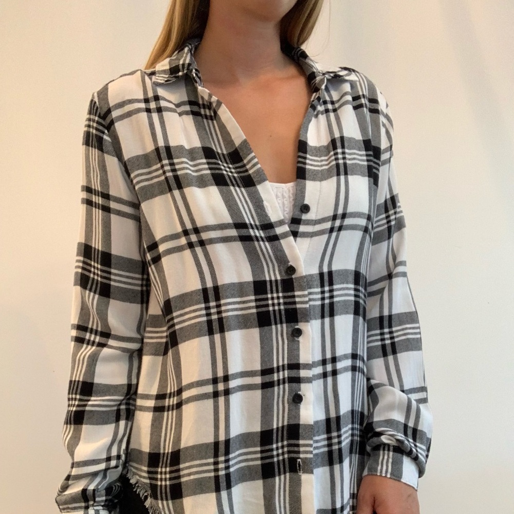 Bella Dahl Plaid Button Down w/ raw edge NWT